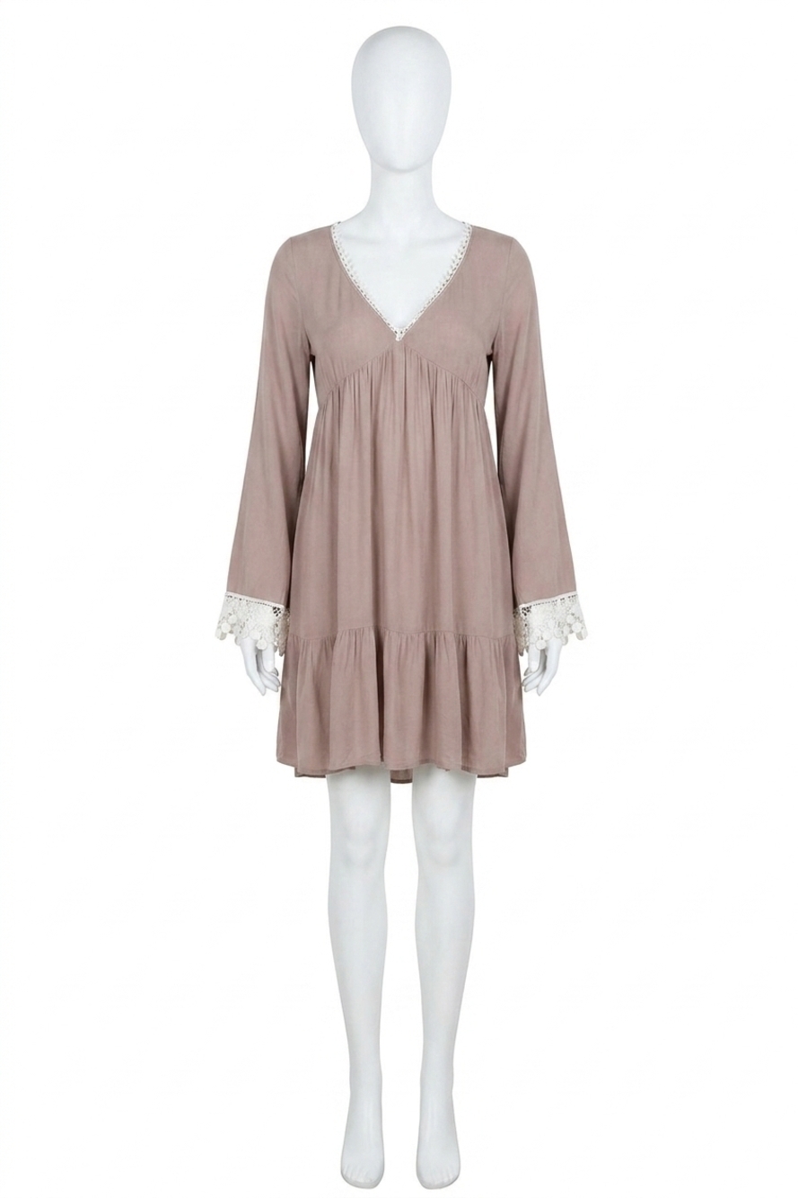 NEW KORI bell sleeve lace dress in taupe